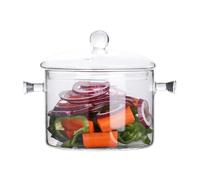 XYUERU Pentola in Vetro Resistente al Calore con Coperchio, Trasparente con Due Manici, for Cucinare sul fornello, Ciotole for Noodles for Cucina e Ristorante, zuppa, Latte, Porridge(1300ml)