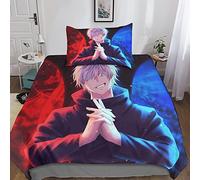 XYueww Jujutsu Kaisen Set Copripiumino 3 Pezzi, Set Biancheria Da Letto Animated Characters Copripiumino Microfibra Stampato 3D, Con Federe, Per Adolescenti Adulti Single（135x200cm）