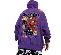 XYXIONGMAO Grafica Felpe con Cappuccio per Uomini Giapponese Streetwear Oversize Nero Bianco Fantasma Hip-Hop Buono e Malvagio Viola S