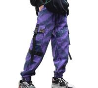 XYXIONGMAO Streetwear Harem Pantaloni per Gli Uomini Hip Hop Techwear Pantaloni Gioventù Casual Pantaloni Sciolti Multi-Pocket Sport Tuta - Viola - XL