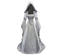 XYYYHTL Vestito Gotico Donna Halloween Abito da retrò Medievale con Maniche A Tromba Stile Medievale Vittoriano per Il Rinascimento Malefica Costume Vampira Donna