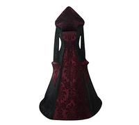 XYYYHTL Vestito Gotico Donna Halloween Abito da retrò Medievale con Maniche A Tromba Stile Medievale Vittoriano per Il Rinascimento Malefica Costume Vampira Donna