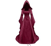 XYYYHTL Vestito Gotico Donna Halloween Abito da retrò Medievale con Maniche A Tromba Stile Medievale Vittoriano per Il Rinascimento Malefica Costume Vampira Donna