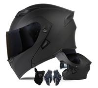 XYYYM Casco da Moto Integrale Uomo Donna Casco Modulare Flip-up Doppia Visiera con Guanti e Coprifaccia, Omologato ECE Casco da Corsa su Strada Adulti, 57-64cm