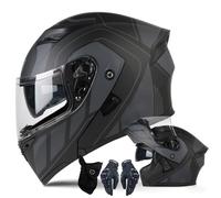 XYYYM Casco da Moto Integrale Uomo Donna Casco Modulare Flip-up Doppia Visiera con Guanti e Coprifaccia, Omologato ECE Casco da Corsa su Strada Adulti, 57-64cm
