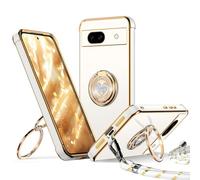 XYZ Cover per Google Pixel 8A con Supporto, Custodia con Doppio Anello a Forma di Cuore con Cordino per Ragazze e Donne, Cover Protettiva di Lusso per Pixel 8A, Bianco