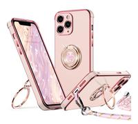 XYZ Cover per iPhone 11 Pro con Cordino, Rosa | Custodia con Doppio Anello a Forma di Cuore e Supporto - Custodia Protettiva Lussuosa per Ragazze e Donne