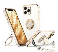 XYZ Cover per iPhone 11 Pro con Supporto, Custodia con Doppio Anello a Forma di Cuore con Cordino per Ragazze e Donne, Custodia Protettiva di Lusso per iPhone 11 Pro, Bianco