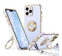 XYZ Cover per iPhone 11 Pro Max con Cordino, Blu | Custodia con Doppio Anello a Forma di Cuore e Supporto - Custodia Protettiva Lussuosa per Ragazze e Donne