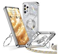 XYZ Cover per Samsung Galaxy A53 5G, Custodia con Cuore Doppio Anello Stand Lusso Glitter Cellulare, Donne Antiurto Placcato Morbido Protettivo Chiaro Samsung Galaxy A53 5G, Argenteo