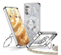 XYZ Cover per Samsung Galaxy S20 FE, Custodia con Cuore Doppio Anello Stand Lusso Glitter Cellulare, Donne Antiurto Placcato Morbido Protettivo Chiaro Samsung S20 FE, Argenteo
