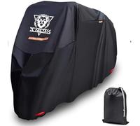 XYZCTEM Copertura per moto nera, borsa impermeabile per esterni, adatta a motori fino a 108 pollici, realizzata in materiale resistente, compatibile con Harley Davison e tutti i motori, cinghia