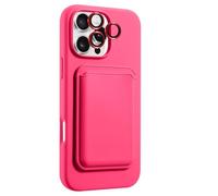 XZC Custodia magnetica per iPhone 15 Pro Max (compatibile con MagSafe) con porta carte di credito staccabile, custodia in silicone con protezione per obiettivo della fotocamera, rosa acceso