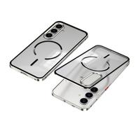 XZC Custodia per Samsung S25 MagSafe Magnetica in Lega di Alluminio, Ultra Sottile Semi-Trasparente Retro Trasparente, Dissipazione del Calore, Supporto di Ricarica Wireless (Titanio, per Samsung S25)