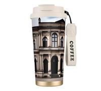 XZDAL Acciaio inossidabile 316 aOld Architecture Tazza Caffè Bianco con Coperchio e Cannuccia per Ufficio e Sport