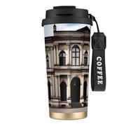 XZDAL Acciaio inossidabile 316 aOld Architecture tazza caffè nero con coperchio e cannuccia per ufficio e sport