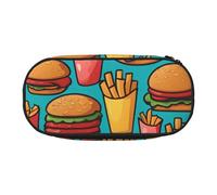 Xzdal Astuccio con stampa di hamburger e patatine fritte in stile cartone animato, per riporre articoli di cancelleria o cosmetici, per soddisfare diverse esigenze di conservazione, Nero , Taglia
