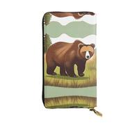 XZDAL Brown Bear Walking - Portafoglio lungo in pelle alla moda con scomparti per carte, tasca per contanti e portamonete con cerniera
