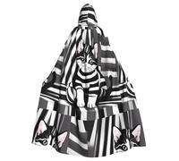 XZDAL Mantello con cappuccio da gattino a righe bianche e nere per adulti, per Halloween, cosplay, feste in maschera