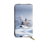 XZDAL Pochette lunga in pelle alla moda con paesaggi invernali con scomparti per carte, tasca per contanti e sezione portamonete con cerniera