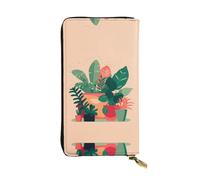 XZDAL Pochette lunga in pelle alla moda con piccole piante verdi da interno con scomparti per carte, tasca per contanti e sezione portamonete con cerniera