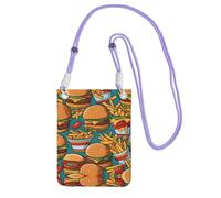 XZDAL Simpatica borsa a tracolla per telefono cellulare con hamburger patatine fritte, nera, alla moda e regolabile, leggera per l'uso quotidiano, Viola, Taglia unica
