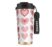 XZDAL Tazza da caffè a forma di cuore in acciaio inox 316 nero con coperchio e cannuccia per ufficio e sport