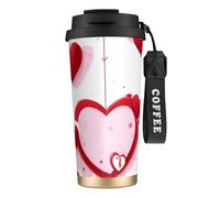 XZDAL Tazza da caffè in acciaio inox 316 a forma di cuore rosso, con coperchio e cannuccia, per ufficio e sport, colore: nero