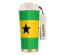 XZDAL Tazza da caffè in acciaio inox 316 con bandiera di Sao Tomé e Principe, bianca, con coperchio e cannuccia, per ufficio e sport