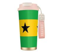XZDAL Tazza da caffè in acciaio inox 316 con bandiera di Sao Tomé e Principe, rosa, con coperchio e cannuccia, per ufficio e sport