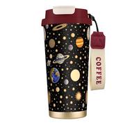 XZDAL Tazza da caffè in acciaio inox 316 con stelle della terra e del buio rosso con coperchio e cannuccia per ufficio e sport