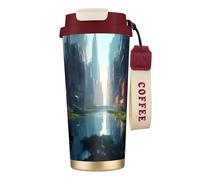 XZDAL Tazza da caffè in acciaio inox 316 La città sull'acqua rossa con coperchio e cannuccia per ufficio e sport