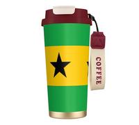 XZDAL Tazza da caffè in acciaio inox 316, motivo: bandiera di Sao Tomé e Principe, colore: rosso, con coperchio e cannuccia, per ufficio e sport