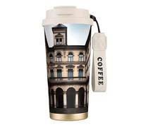 XZDAL Tazza da caffè in acciaio inox 316 Old Architecture bianco con coperchio e cannuccia per ufficio e sport