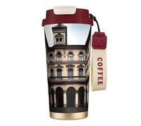 XZDAL Tazza da caffè in acciaio inox 316 Old Architecture rosso con coperchio e cannuccia per ufficio e sport