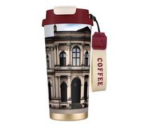 XZDAL Tazza da caffè in acciaio inox 316 Old Architecture rosso con coperchio e cannuccia per ufficio e sport