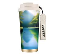 XZDAL Tazza da caffè in acciaio inox 316 Serene Waters bianco con coperchio e cannuccia per ufficio e sport
