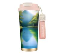 XZDAL Tazza da caffè in acciaio inox 316 Serene Waters rosa con coperchio e cannuccia per ufficio e sport