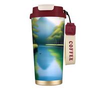 XZDAL Tazza da caffè in acciaio inox 316 Serene Waters rosso con coperchio e cannuccia per ufficio e sport