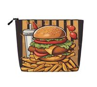 XZDCAL Astuccio per trucchi oversize con hamburger stile cartone animato, monostrato, effetto lino, con cerniera che garantisce per le tue esigenze quotidiane o di viaggio, nero, taglia unica, Nero ,