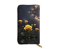XZDCAL Bella rosa gialla moda pelle lunga pochette portafoglio per ragazze e donne con scomparti multipli, nero, taglia unica, Nero , Taglia unica