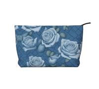 XZDCAL Bella rosa su sfondo blu velluto a coste borsa per il trucco con una robusta fodera per viaggi e uso quotidiano, nero, taglia unica, Nero , Taglia unica