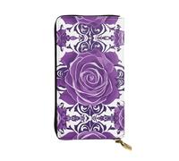 XZDCAL Bella rosa viola alla moda in pelle lunga pochette portafoglio per ragazze e donne con scomparti multipli, nero, taglia unica, Nero , Taglia unica