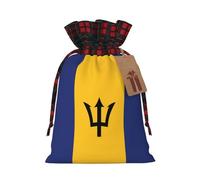 XZDCAL Borsa regalo con bandiera delle Barbados in iuta di alta qualità con cordoncino e tessuto tartan e etichetta in carta kraft, per festival e occasioni speciali, Nero , M