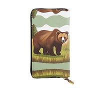 XZDCAL Brown Bear Walking - Portafoglio lungo in pelle alla moda per ragazze e donne con scomparti multipli, nero, taglia unica, Nero , Taglia unica