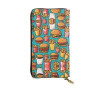 XZDCAL Cartone animato hamburger patatine fritte alla moda portafoglio lungo in pelle per ragazze e donne con scomparti multipli, nero, taglia unica, Nero , Taglia unica