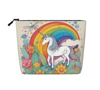 XZDCAL Cartone animato unicorni astuccio per trucco monostrato effetto lino con cerniera che garantisce per le vostre esigenze quotidiane o di viaggio, nero, taglia unica, Nero , Taglia unica