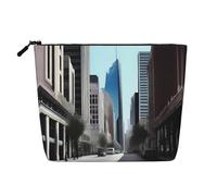 XZDCAL City Street - Astuccio per trucchi a strato singolo, effetto lino, con cerniera, per le tue esigenze quotidiane o di viaggio, nero, taglia unica, Nero , Taglia unica