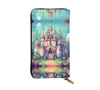 XZDCAL Classical Castle - Portafoglio lungo in pelle alla moda per ragazze e donne con scomparti multipli, nero, taglia unica, Nero , Taglia unica