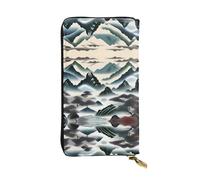XZDCAL Clouds and Mounains - Portafoglio lungo in pelle alla moda per ragazze e donne, con scomparti multipli, nero, taglia unica, Nero , Taglia unica
